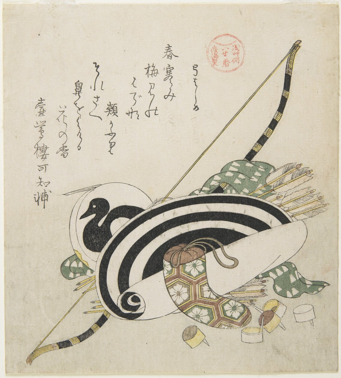 Dra en båge, c. 1815 av Kubo Shunman