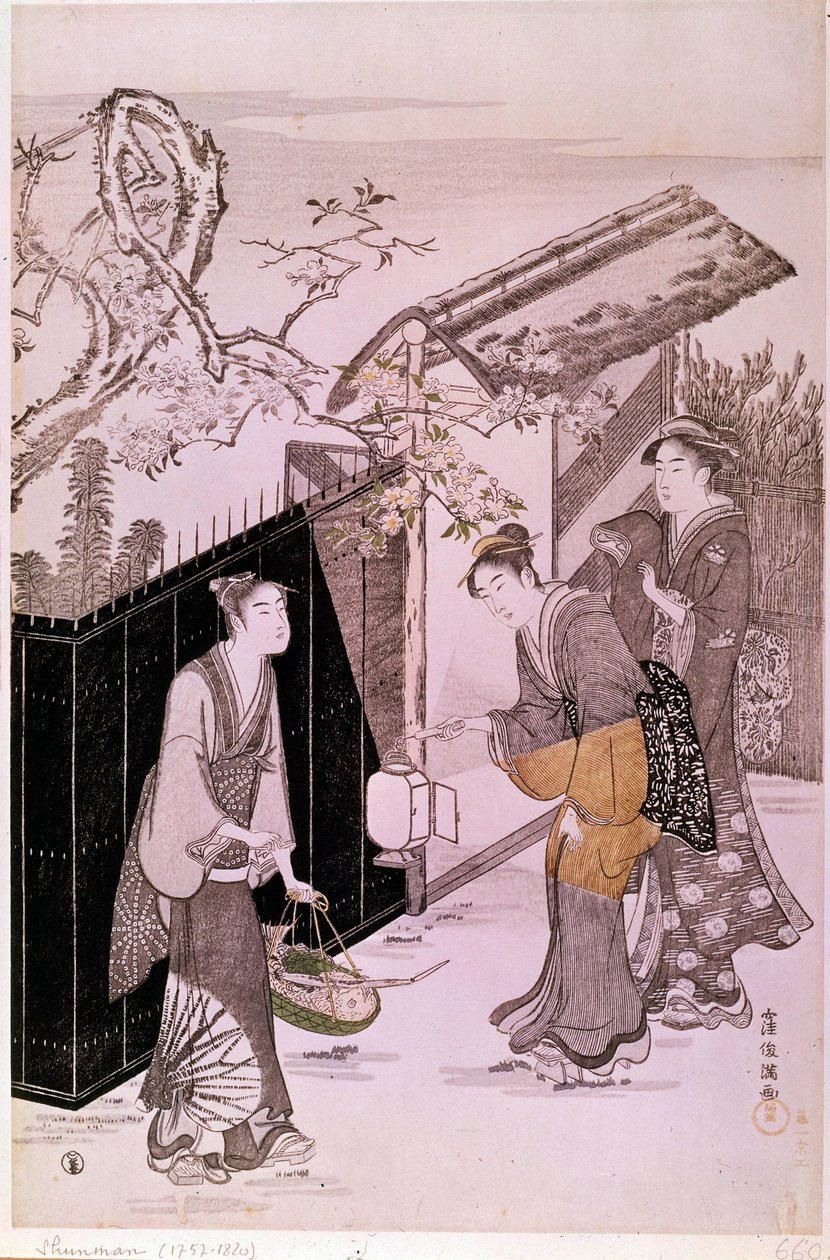 Tillbaka från poetisk kväll på vårens japanska tryck av Shunman Kubo (1757-1820). Paris, Guimet-museet, Nationalmuseet för asiatisk konst av Kubo Shumman