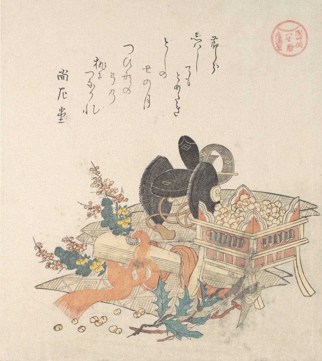 "Bönor för att kasta under Setsubun Exorcism Ceremony,"..., 1810-talet. av Kubo Shunman