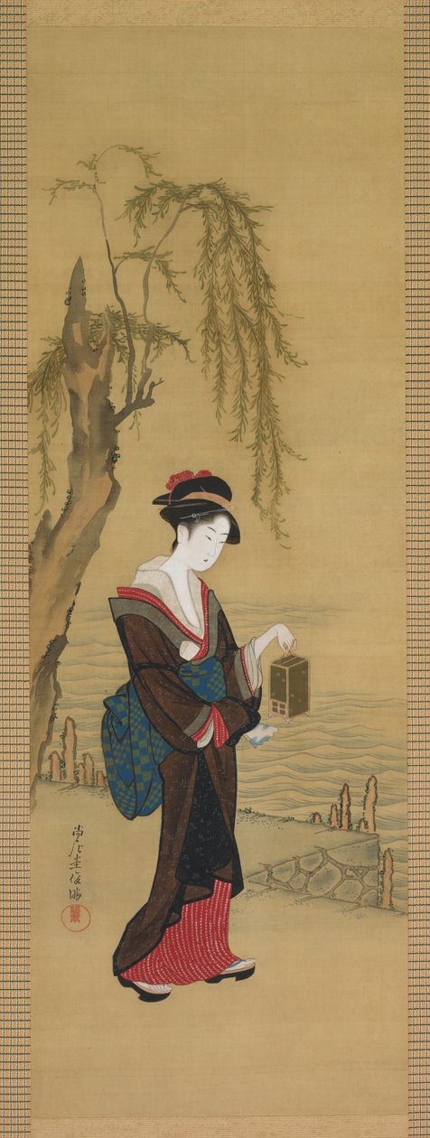 Skönhet med eldflugor, tidigt 1800-tal (tusch och färg på siden) av Kubo Shunman