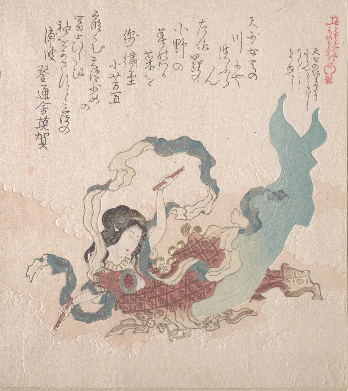 Flicka i form av en gudom som slår på en trumma, 1800-talet. av Kubo Shunman
