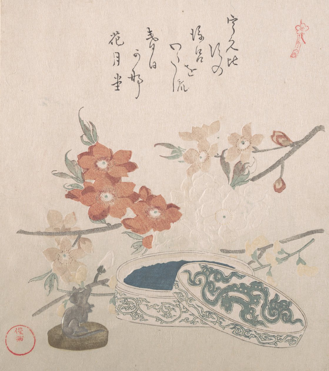 Peach Blossoms, a Seal and a Seal-box, 1800-talet. av Kubo Shunman