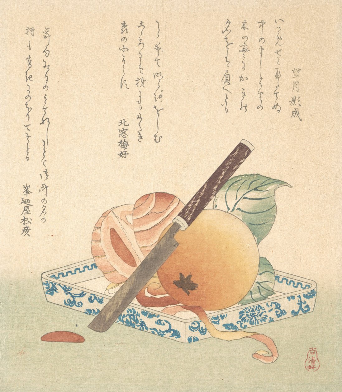 Persimmons på en tallrik, 1800-talet. av Kubo Shunman