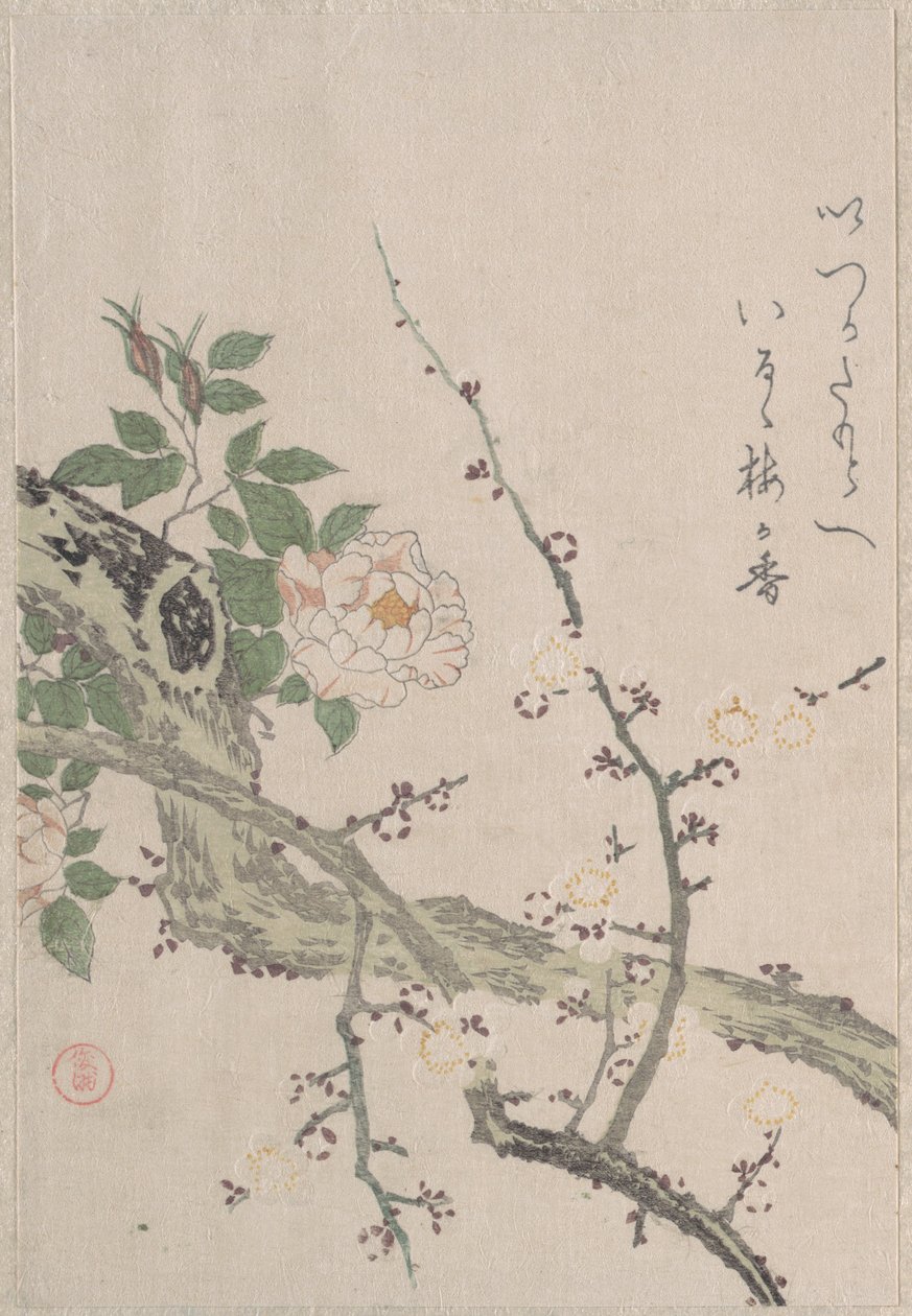 Rosor och plommonblommor av Kubo Shunman