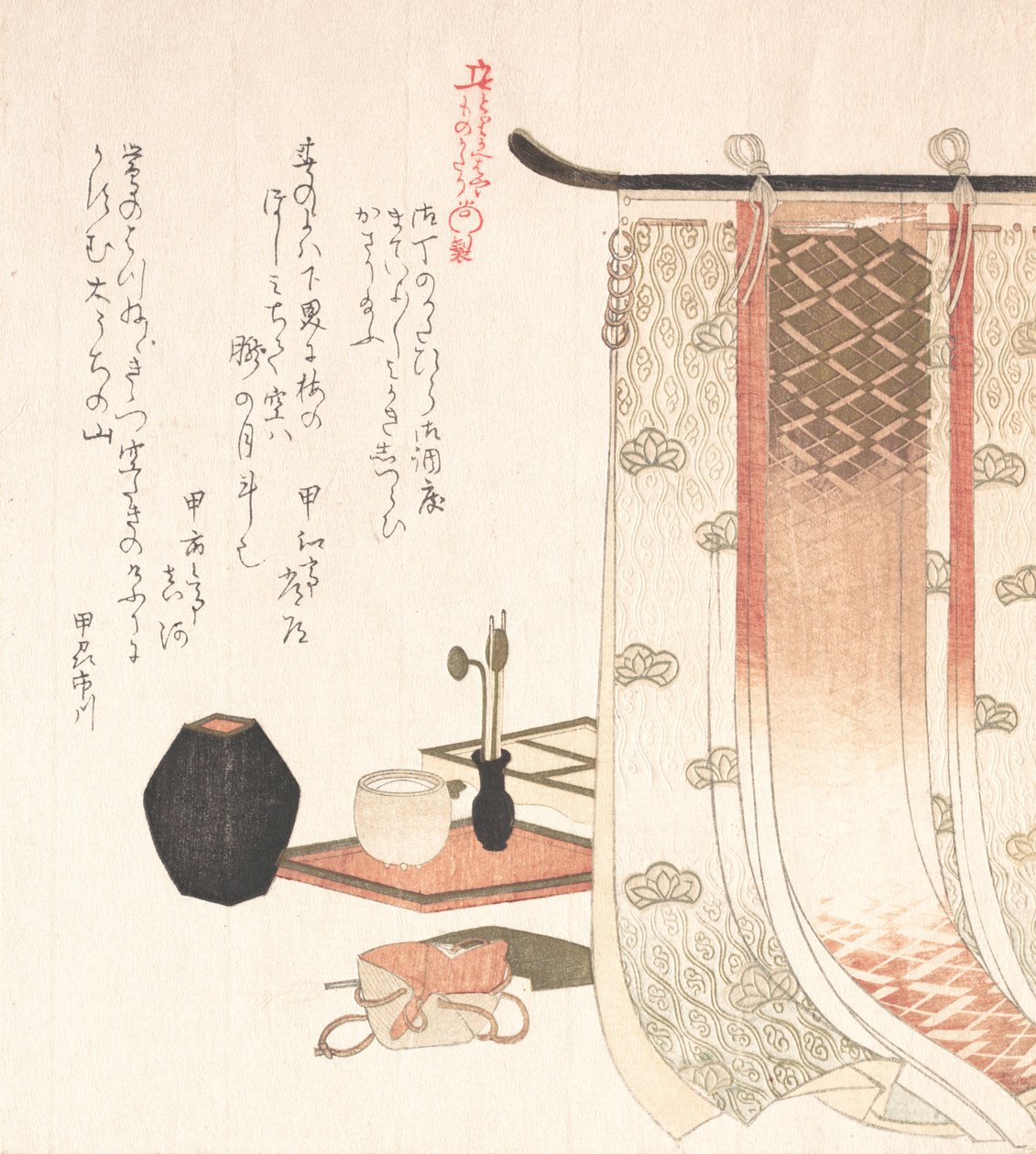 Skärm och redskap för rökelseceremonin, 1800-talet. av Kubo Shunman