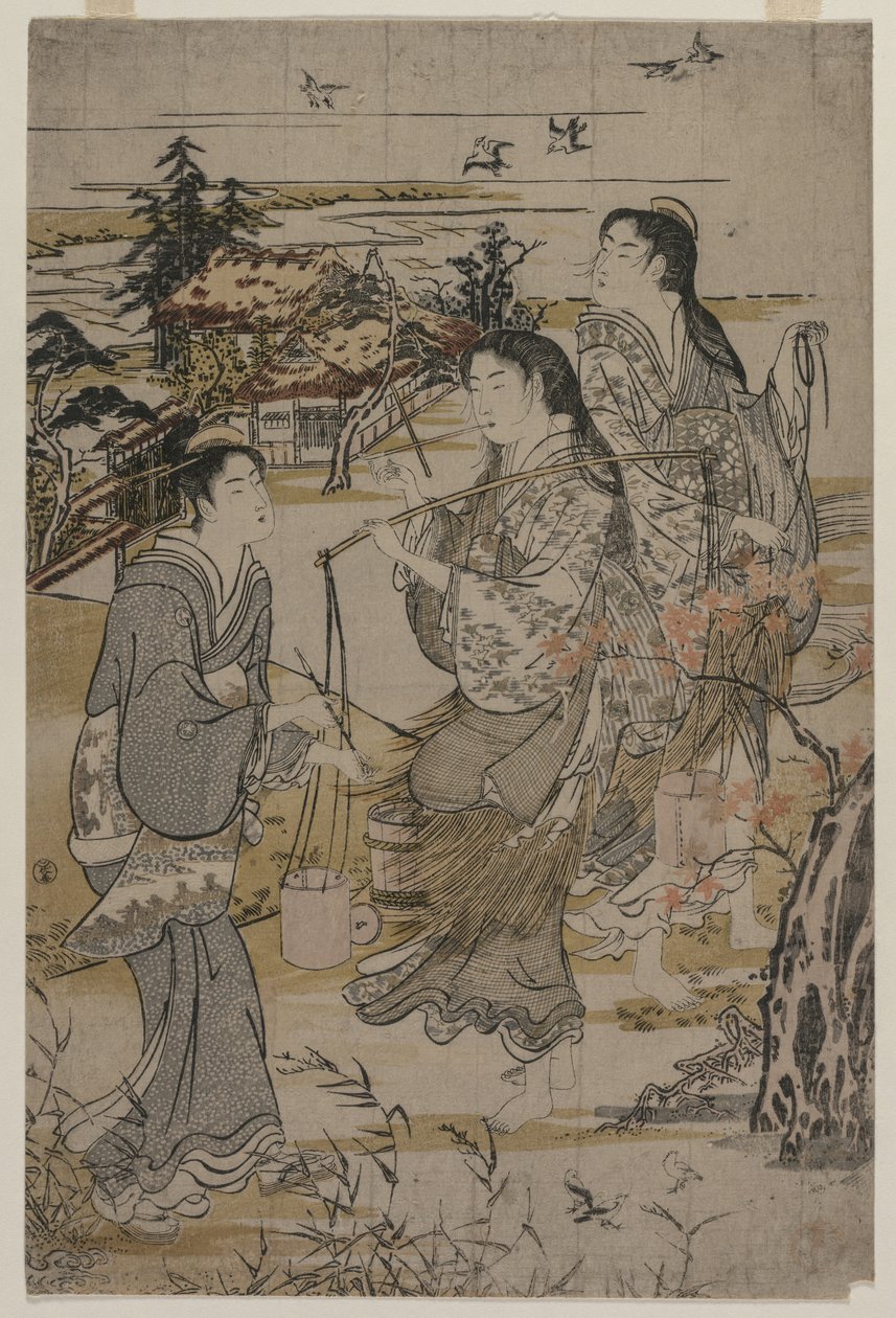 Kvinnor med salthinkar, Noda Tama-floden i Mutsu-provinsen, sent 1780-tal. av Kubo Shunman