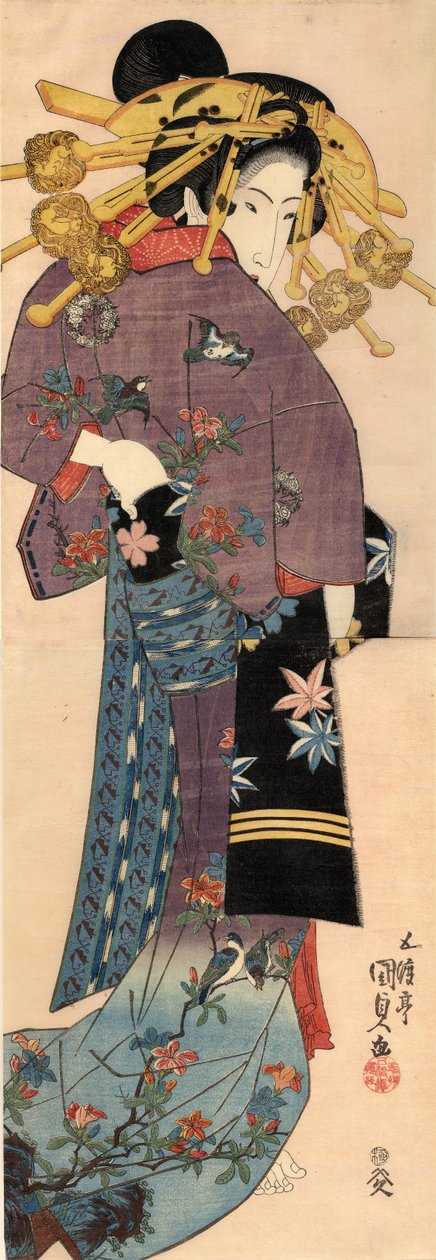 En stående BI nära, skavd 1820 av Kunisada