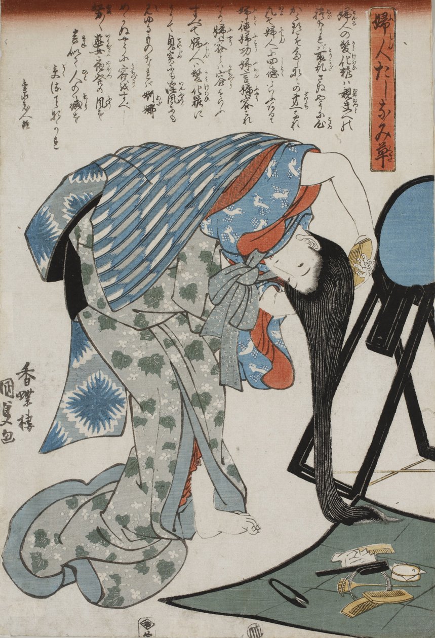 Kvinna som kammar sitt hår, 1847. av Kunisada