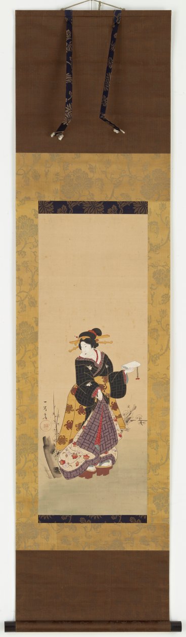 En Oiran som står vid ett plommonträd, mitten av 1800-talet. av Kuniyuki Utagawa