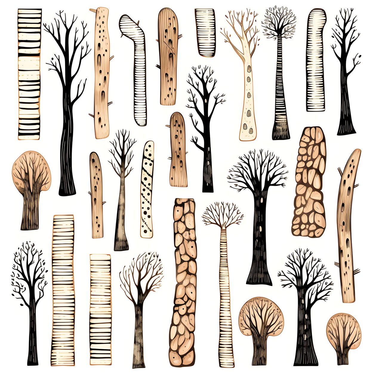 Trädstammar, boho clipart, boho ritmönster, boho stam 2 av Kurt Heppke