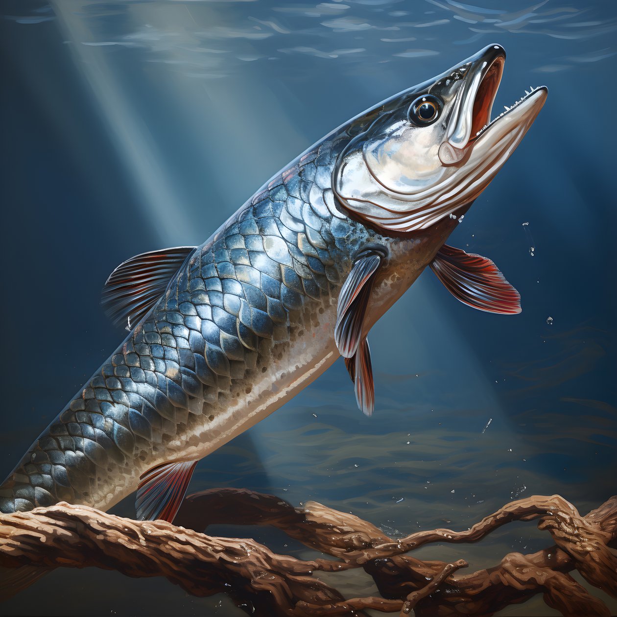 En snoek, en typ av fisk, fångades på en fiskelina 4 av Kurt Heppke