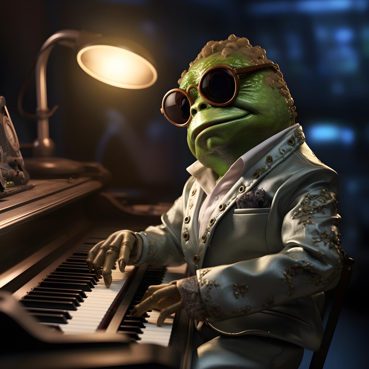Elton John som en groda med solglasögon och piano 1 av Kurt Heppke