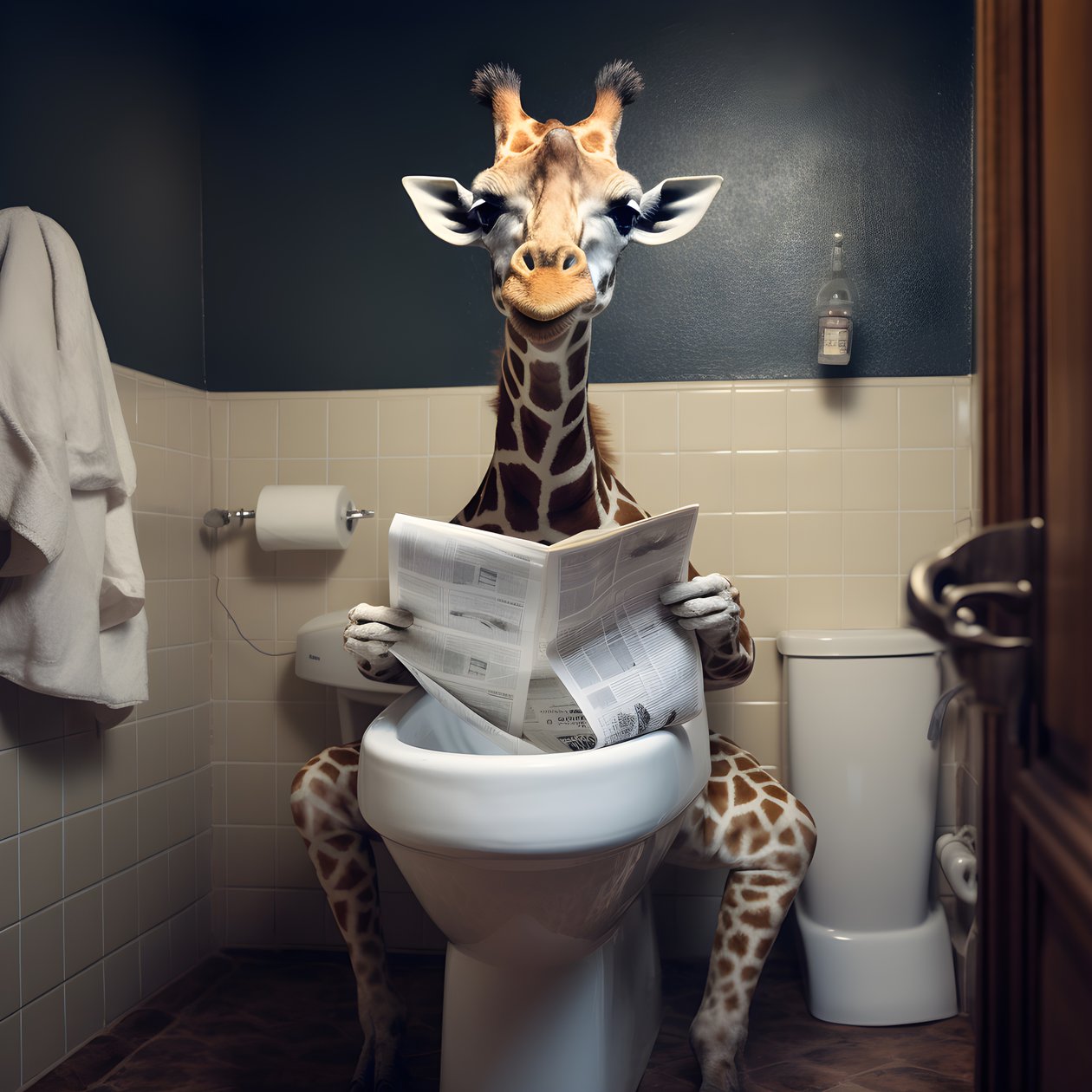 Glad giraff sitter på toaletten med tidning 4 av Kurt Heppke