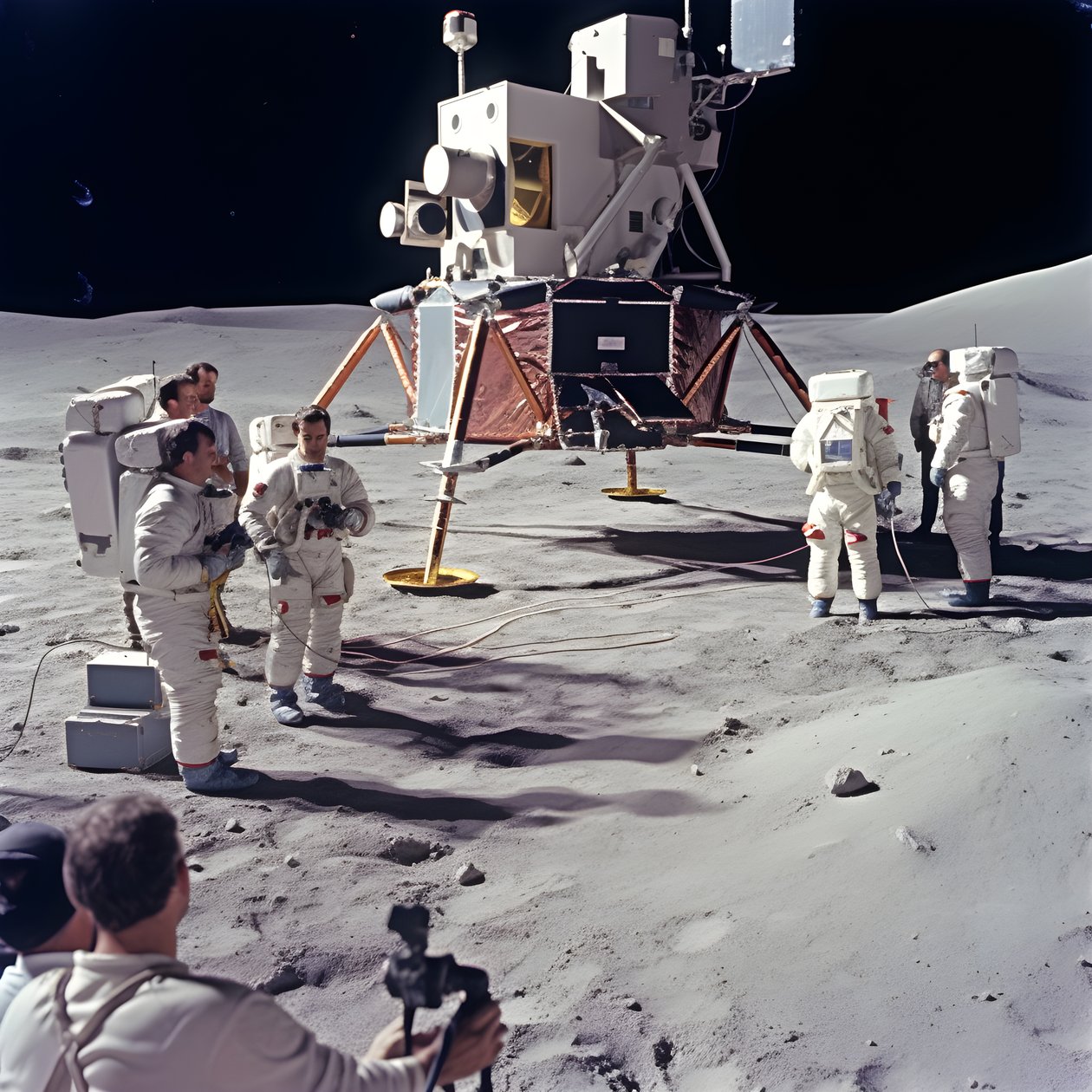 Grupp människor med TV-kamera för att visa förfalskningen av Apollo 11-projektet 2 av Kurt Heppke