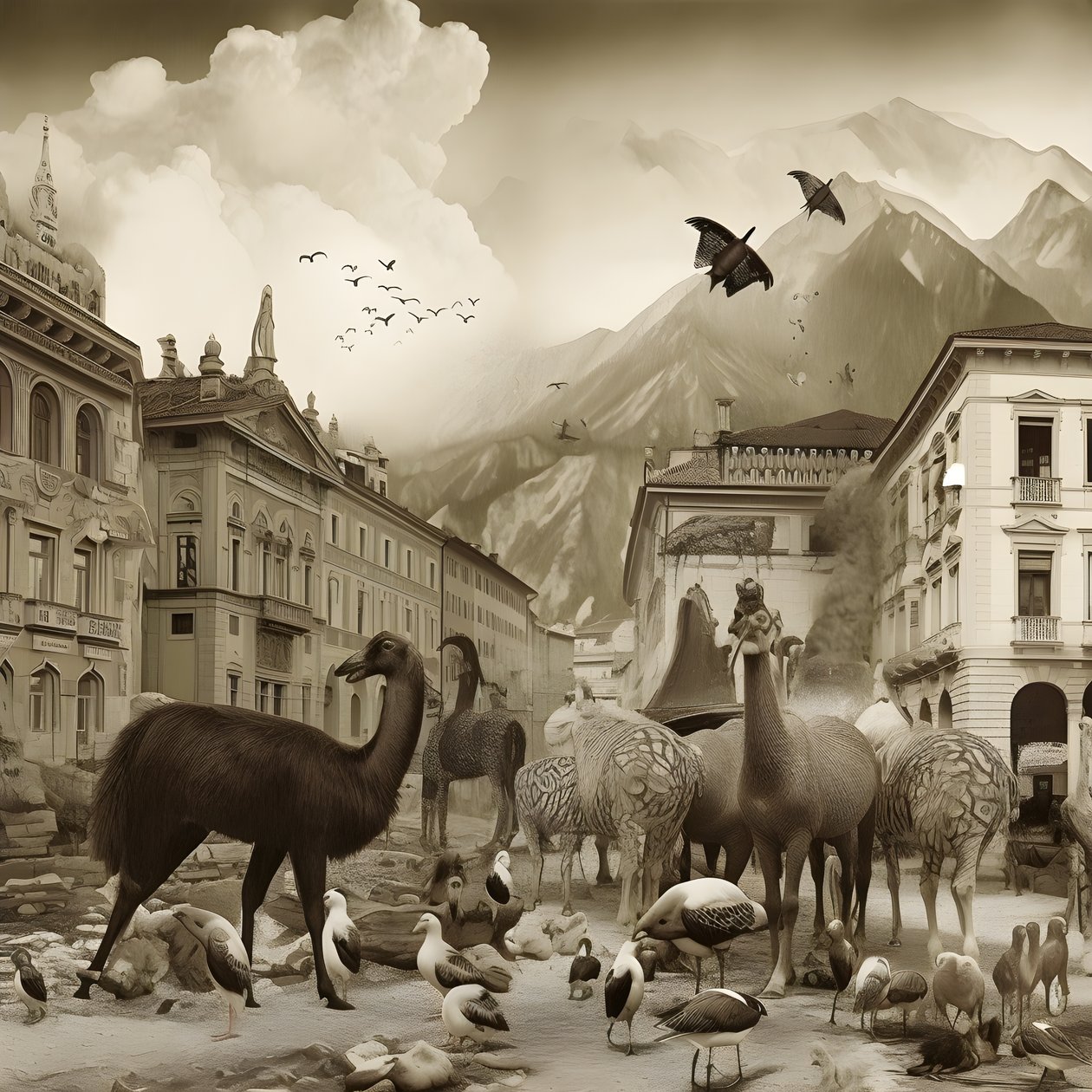 Innsbruck i ett gammalt fotografi med eleganta zebror, måsar, apor och lerfigurer. 3 av Kurt Heppke