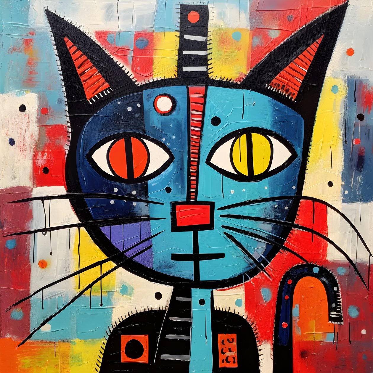 Söt katt, i stil med Picasso, Joan Miro och Basquiat 4 av Kurt Heppke