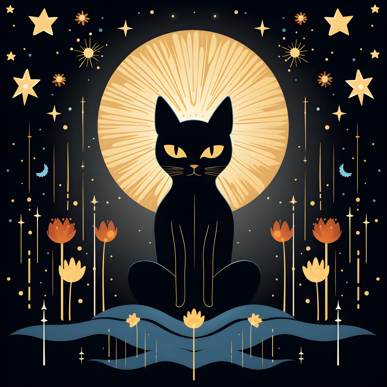 Katt i meditation sitter på en lotusblomma 1 av Kurt Heppke