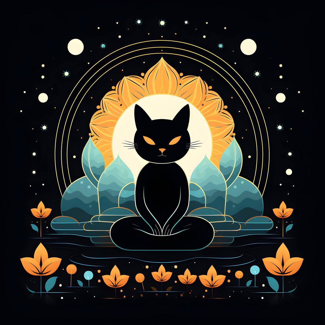 Katt i meditation sitter på en lotusblomma 3 av Kurt Heppke