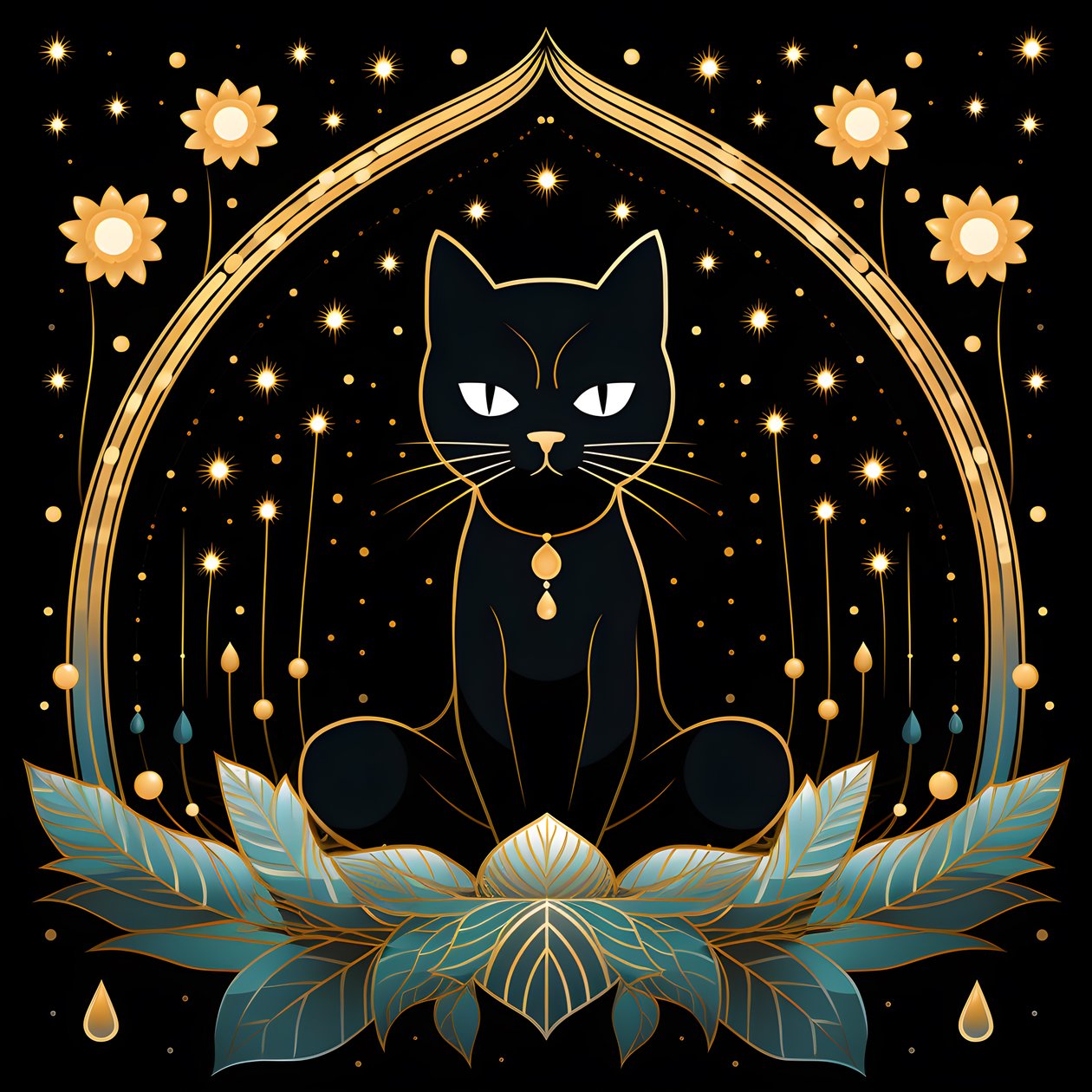 Katt i meditation sitter på en lotusblomma 4 av Kurt Heppke