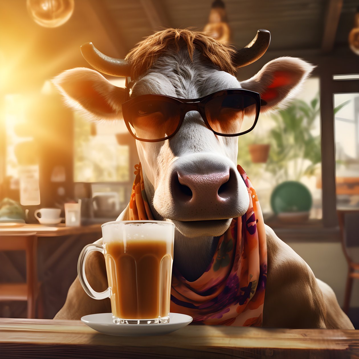 Ko med solglasögon och tittar på kallt kaffe 4 av Kurt Heppke