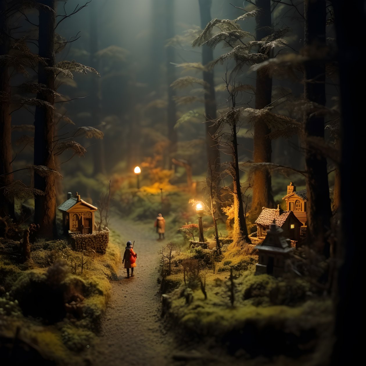Miniatyr tilt-shift Halloween-skog med dimmiga träd och en kuslig atmosfär 1 av Kurt Heppke