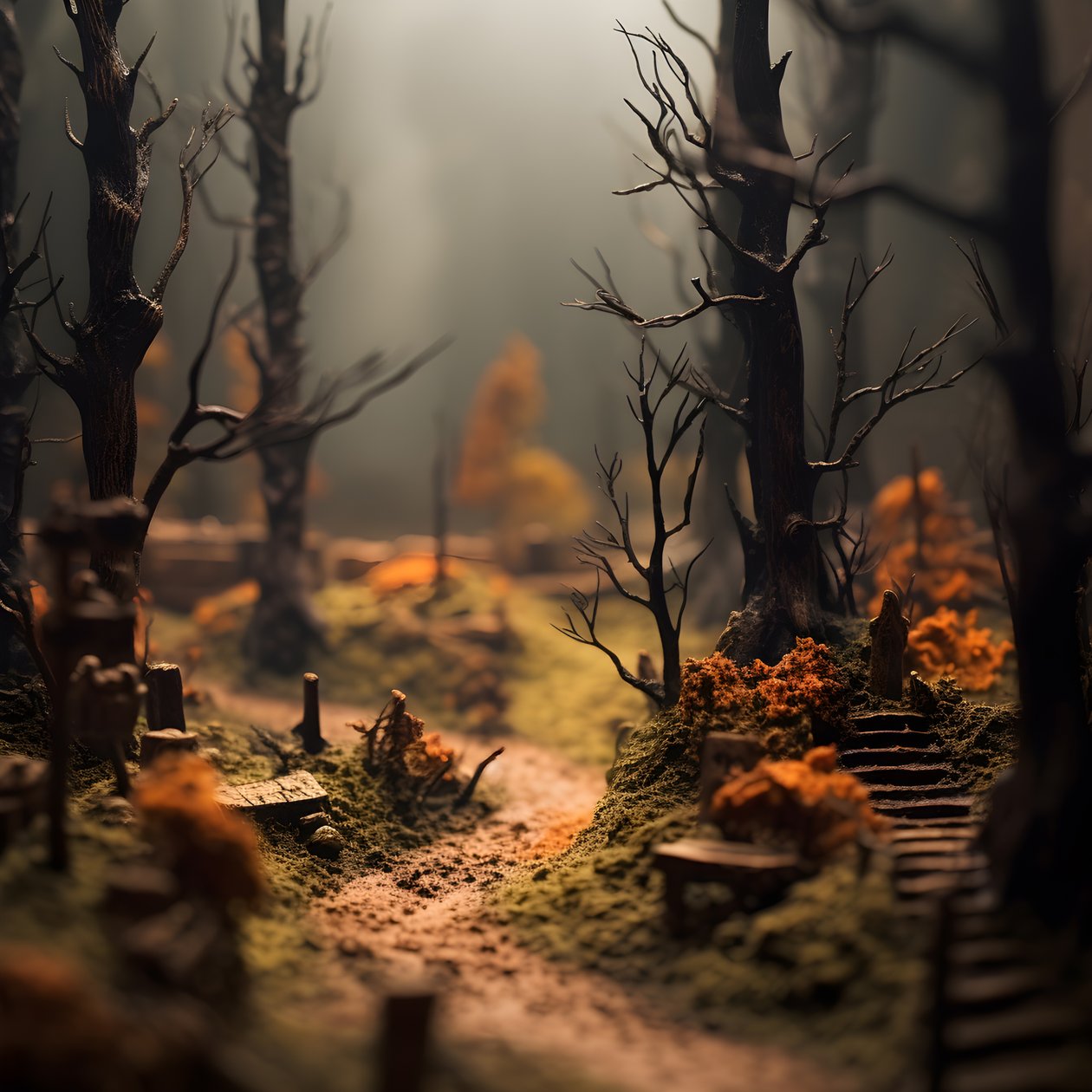 Miniatyr tilt-shift Halloween-skog med dimmiga träd och en kuslig atmosfär 3 av Kurt Heppke