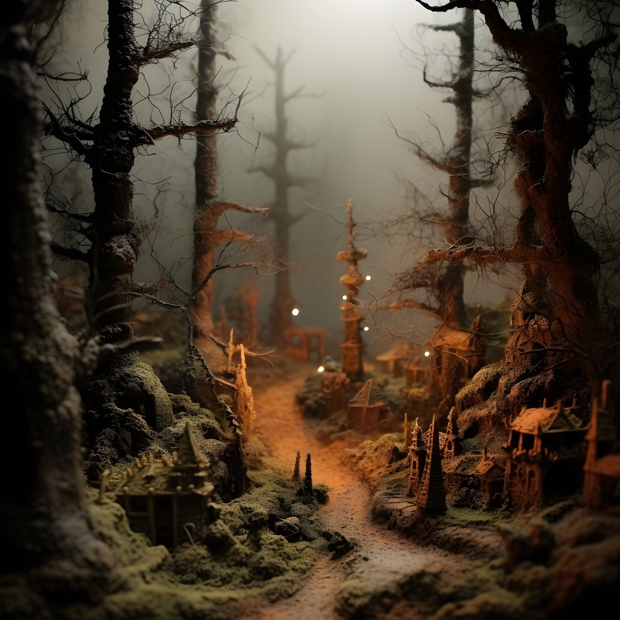 Miniatyr tilt-shift Halloween-skog med dimmiga träd och en kuslig atmosfär 4 av Kurt Heppke