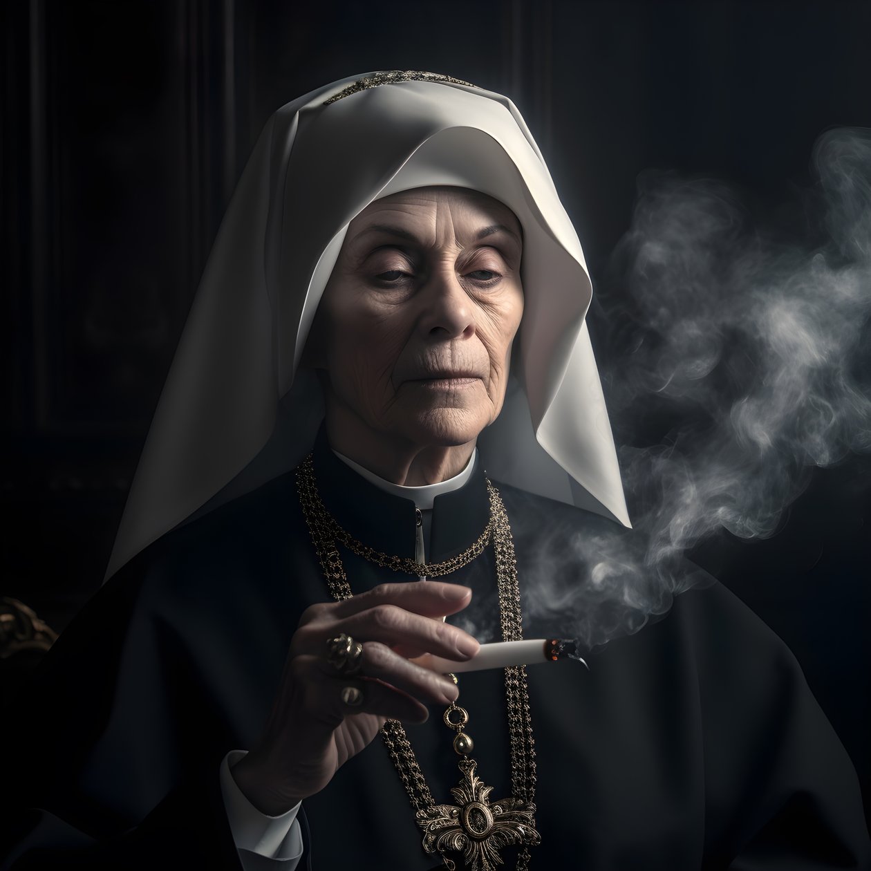 Nunna med diamanthalsband som röker en rulle cigarr 3 av Kurt Heppke