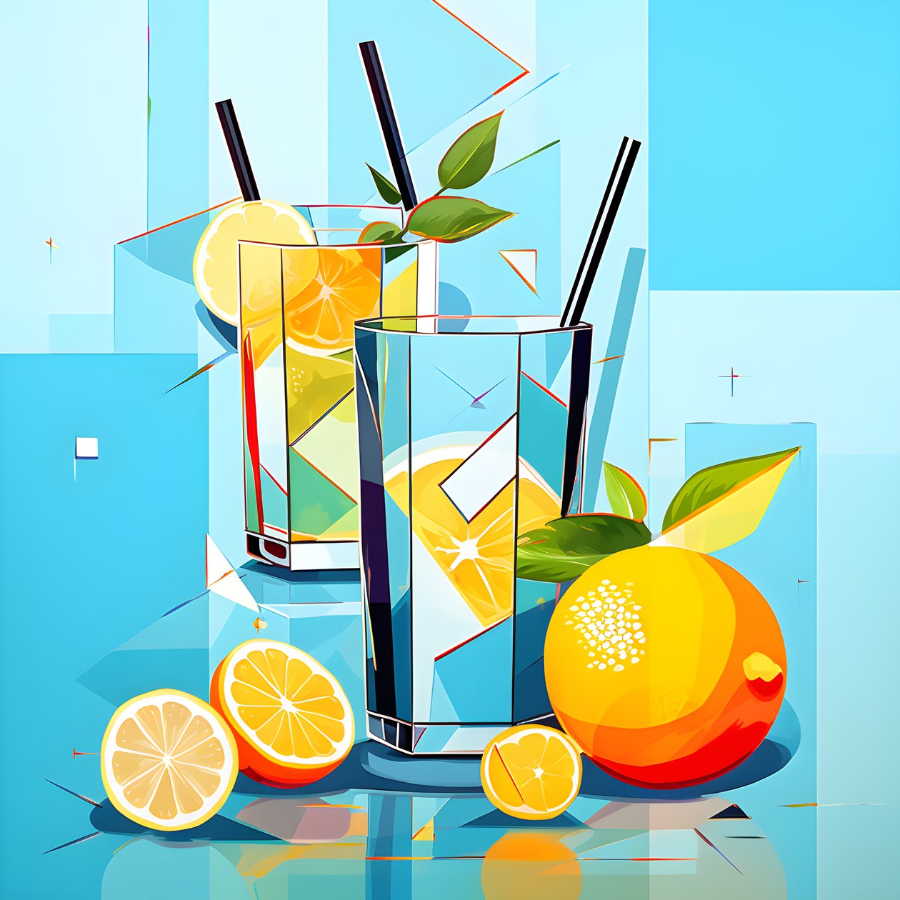 Affisch med citroner, cocktails med citroner, mynta 2 av Kurt Heppke