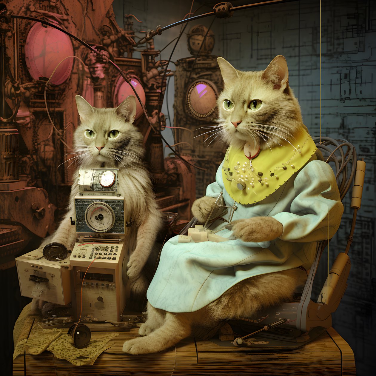 Två antropomorfa katter, Tomcat och Cat, Kubrick Ian Synthetic 2 av Kurt Heppke