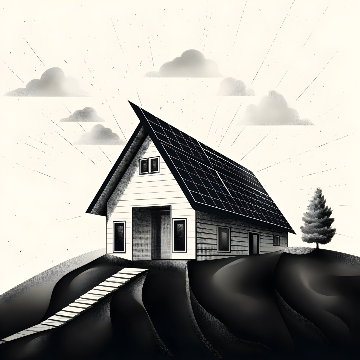 en illustration av ett hus med solpaneler på, med en stor pil bakom som pekar åt höger och uppåt 1 av Kurt Heppke