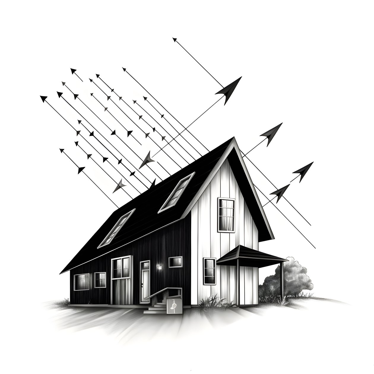 en illustration av ett hus med solpaneler på, med en stor pil bakom som pekar åt höger och uppåt 4 av Kurt Heppke