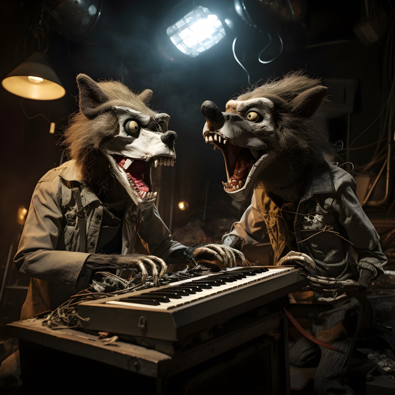 läskig, hårig, trasig djuranimatronik som framför musik på en scen 1 av Kurt Heppke