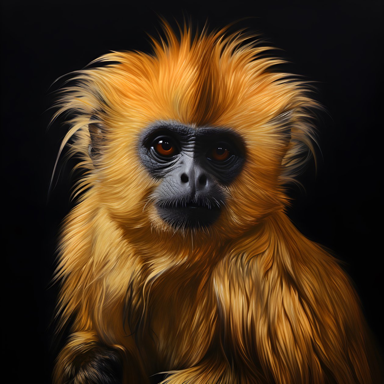 en målning av ansiktet på en gyllene langur med svart bakgrund 2 av Kurt Heppke