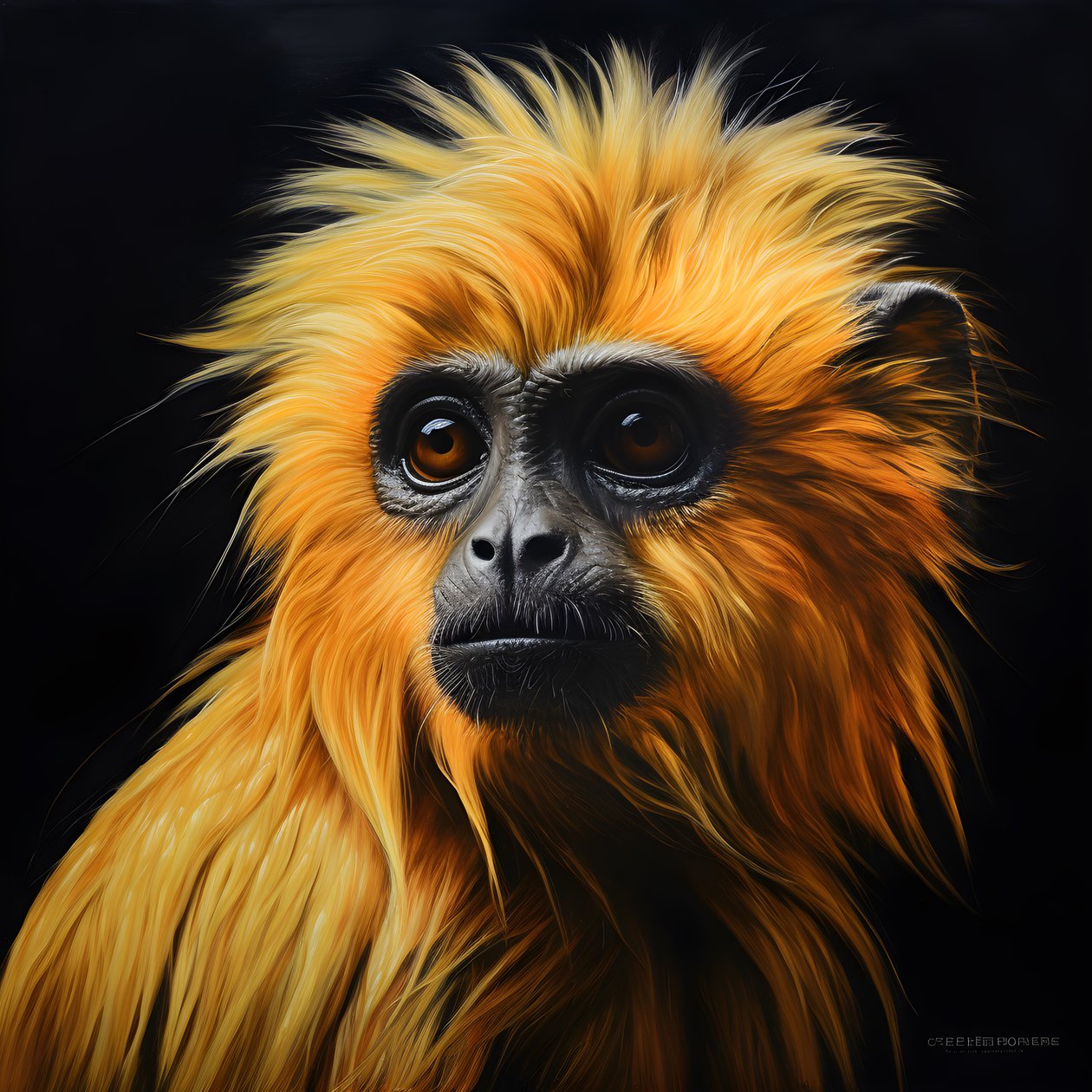 en målning av ansiktet på en gyllene langur med svart bakgrund 4 av Kurt Heppke