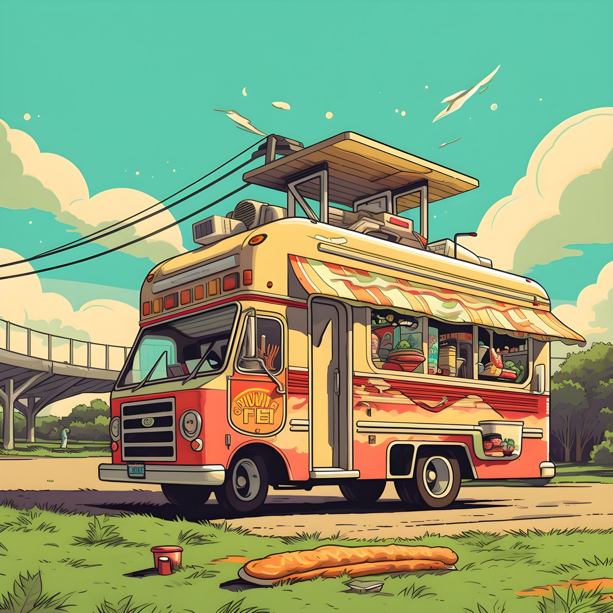 en konstnärlig evenemangsaffisch för foodtrucks i en skatepark i norra Kalifornien 2 av Kurt Heppke