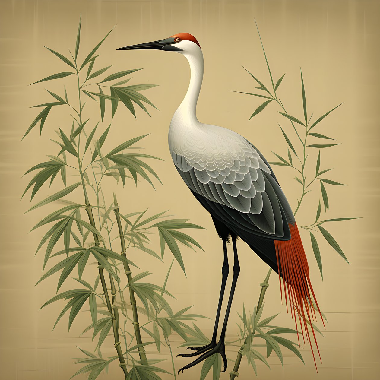 en vacker japansk illustration av en kran och bambu 2 av Kurt Heppke