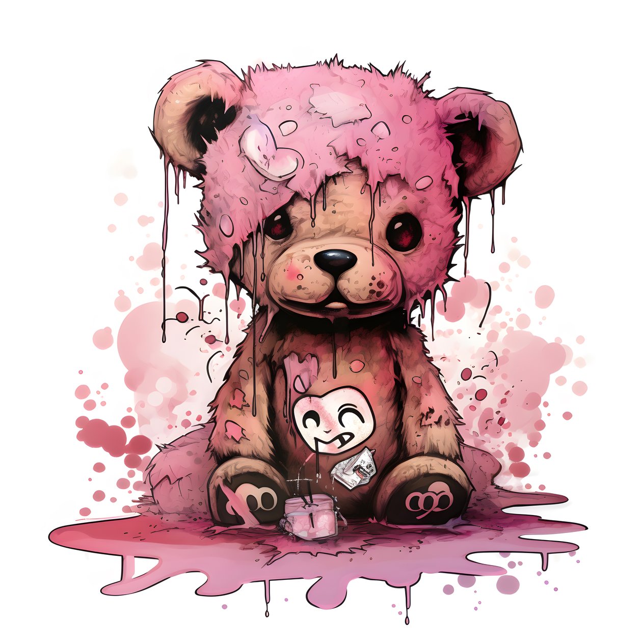 rosa unisex nalle med brun tatuering i pannan 1 av Kurt Heppke