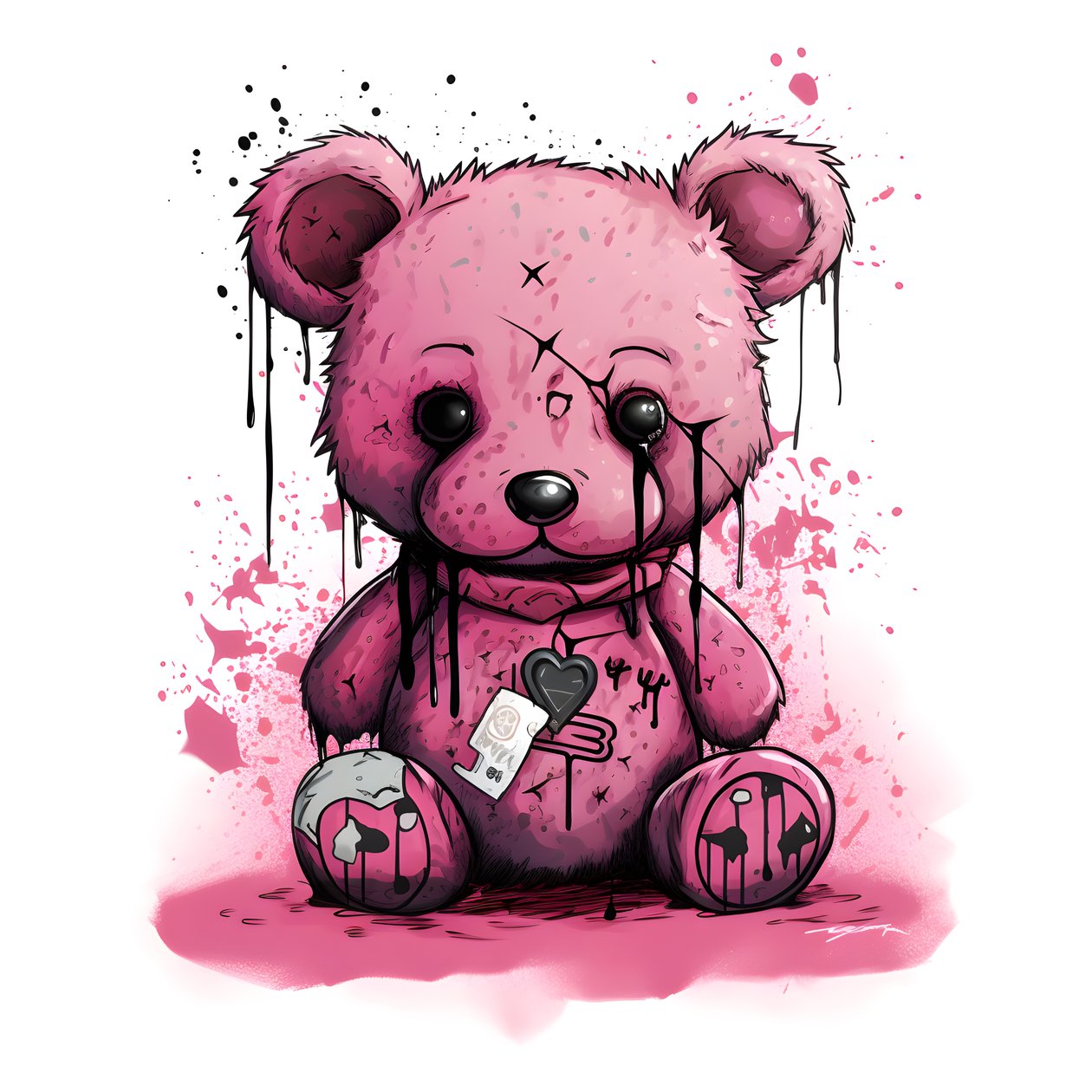 rosa unisex nalle med en brun tatuering i pannan 2 av Kurt Heppke