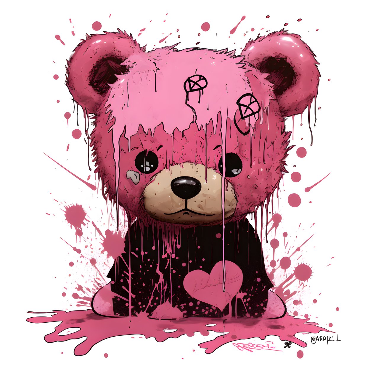 rosa unisex nalle med en brun tatuering i pannan 3 av Kurt Heppke