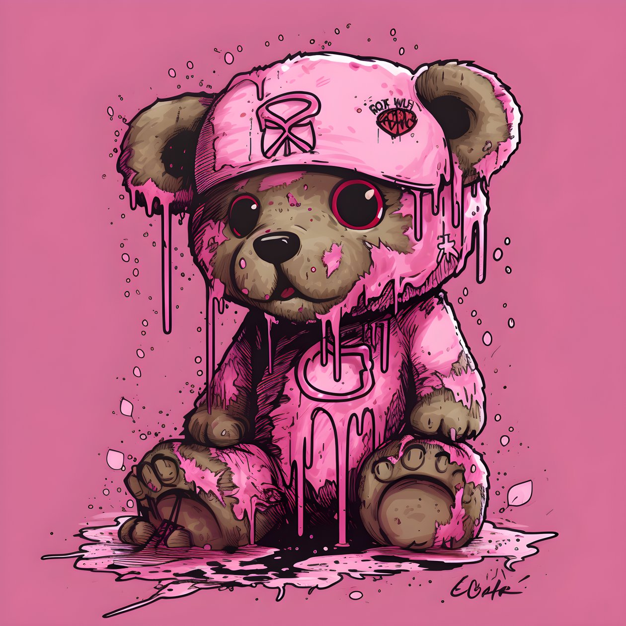 rosa unisex nalle med brun tatuering i pannan 4 av Kurt Heppke