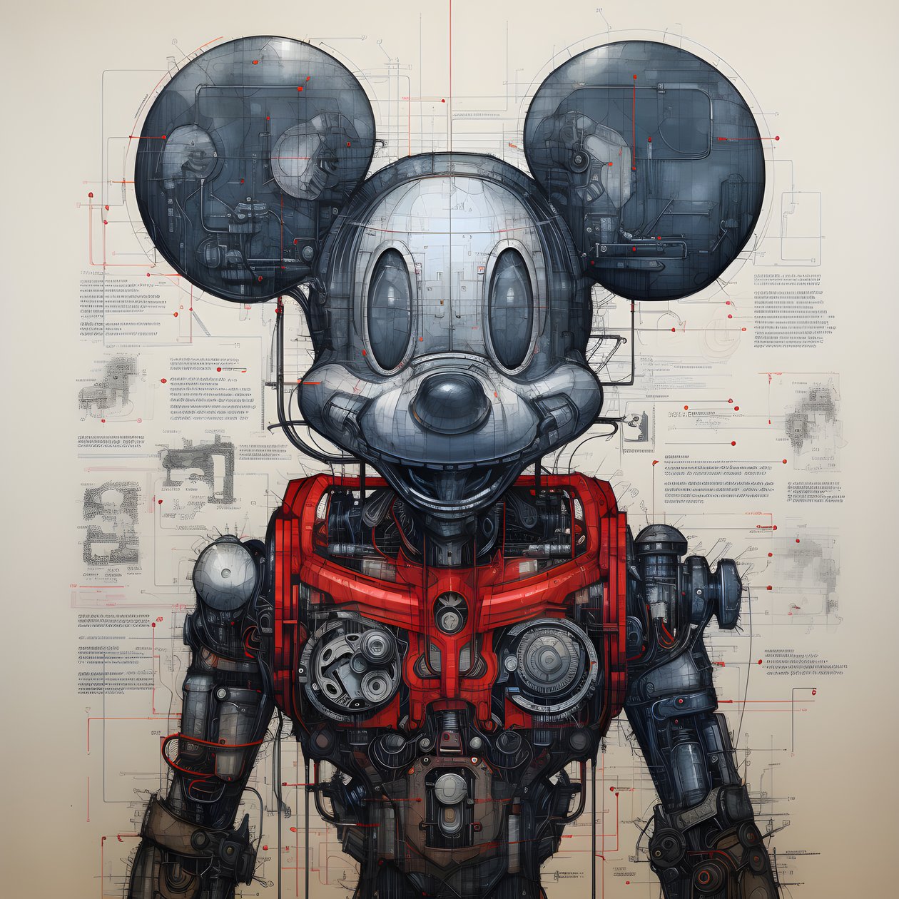 Tekniska ritningar av Cyberpunk Mickey Mouse 1 av Kurt Heppke
