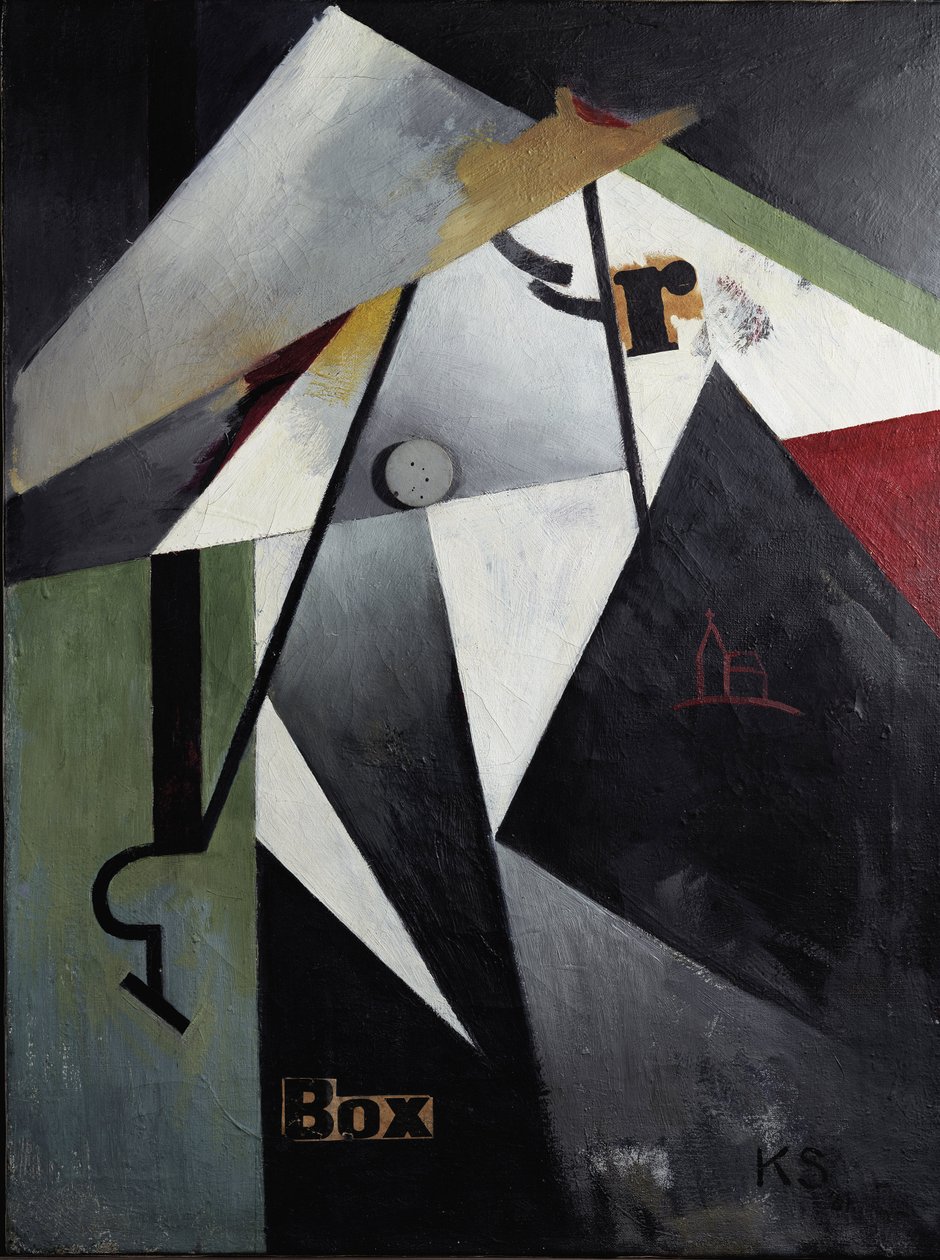 Box-R-Bild (Olja och collage på trä av Kurt Schwitters