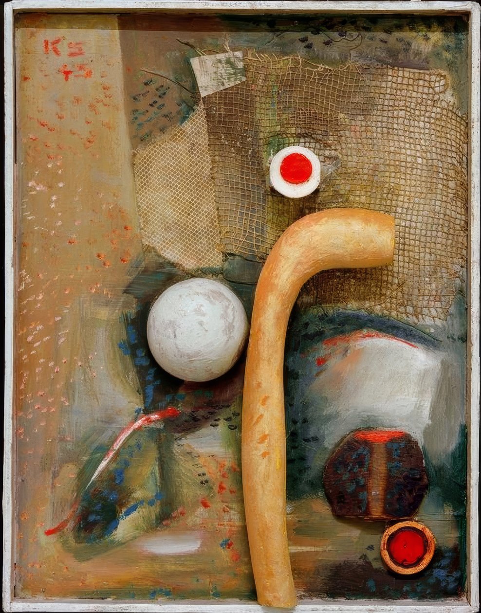 Fredlyst med gult konstgjort ben av Kurt Schwitters