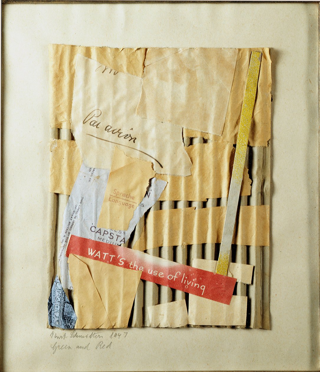 Grönt och rött (grönt och rött) Collage av Kurt Schwitters (1887-1948) 1947 privat samling av Kurt Schwitters