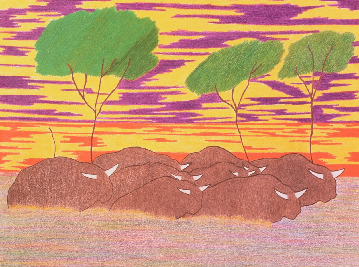 March of the Water Buffalo, 2004 (färgpenna på papper) av Kurtis L. Miller