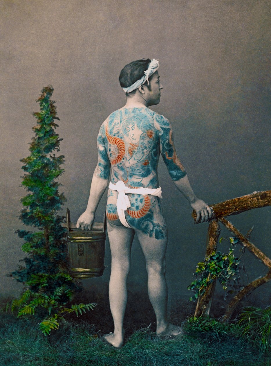 Tatuerad brudgum, ca 1890 av Kusakabe Kimbei