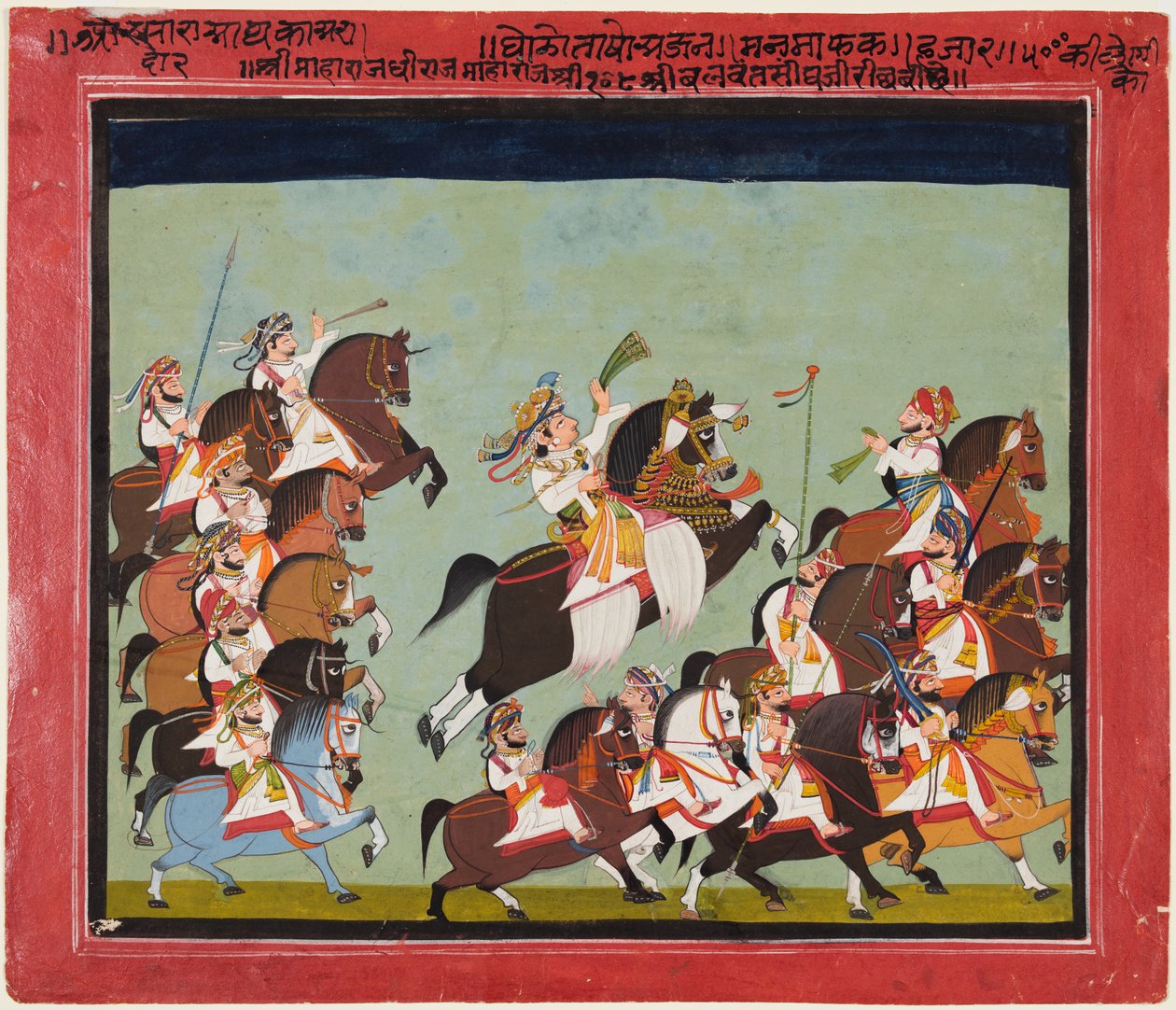 Maharaja Balwant Singh av Ratlam i procession med sina släktingar och hovmän, 1825. av Kushala