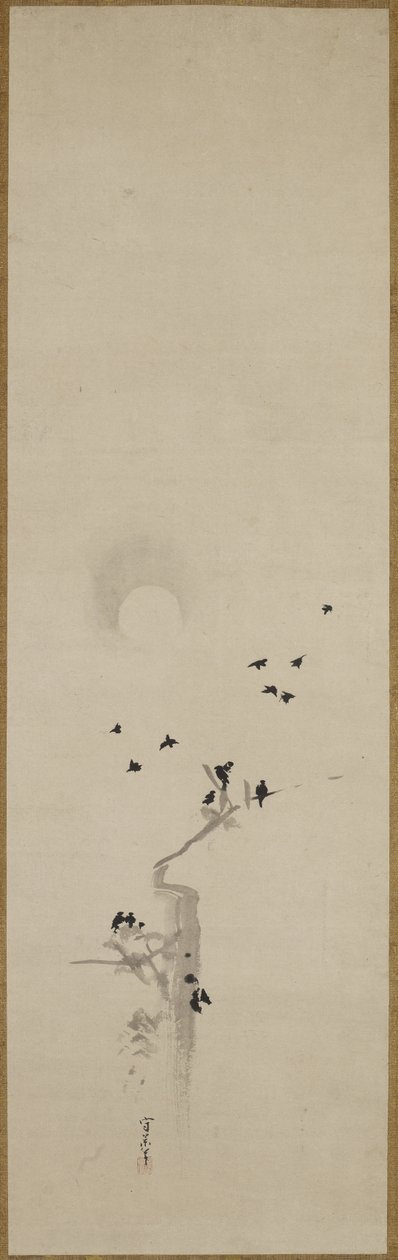 A Flock of Crows, ca 1690-1700 (bläck på papper) av Kusumi Morikage Kusumi Morikage