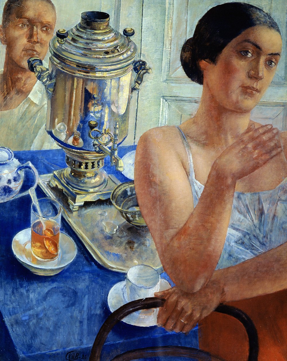 Vid samovaren, 1926 av Kuzma Sergeevich Petrov Vodkin